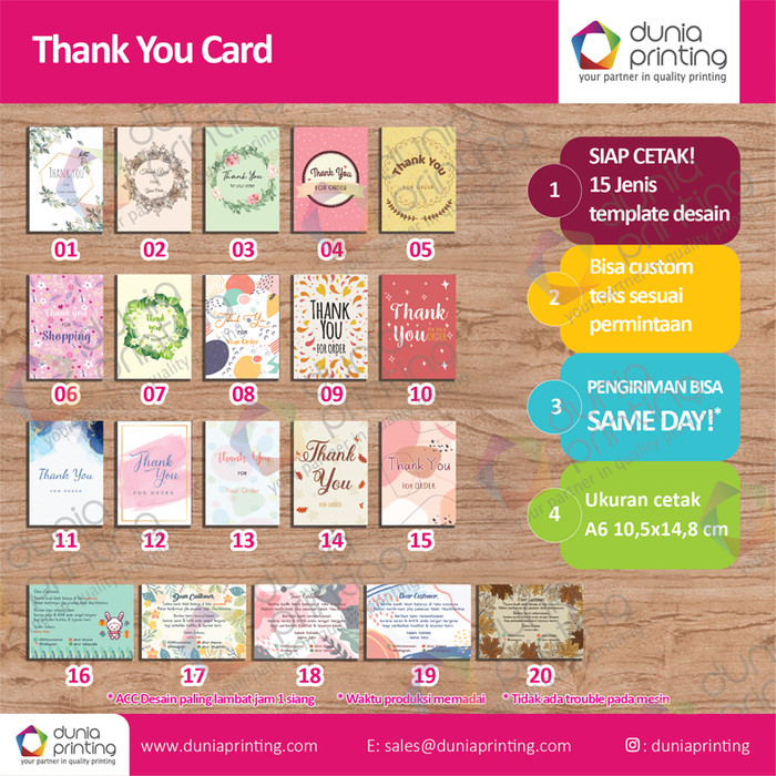 Jual Thank You Card Ukuran A6 - Bahan kertas BW 250 grm