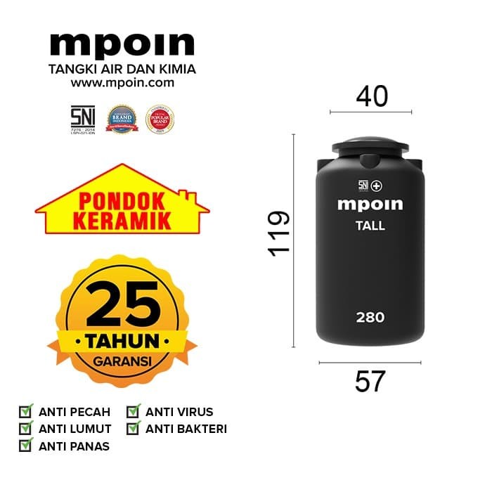 Jual MPOIN Plus Tall 280 L Tangki Tandon Toren Air Anti  