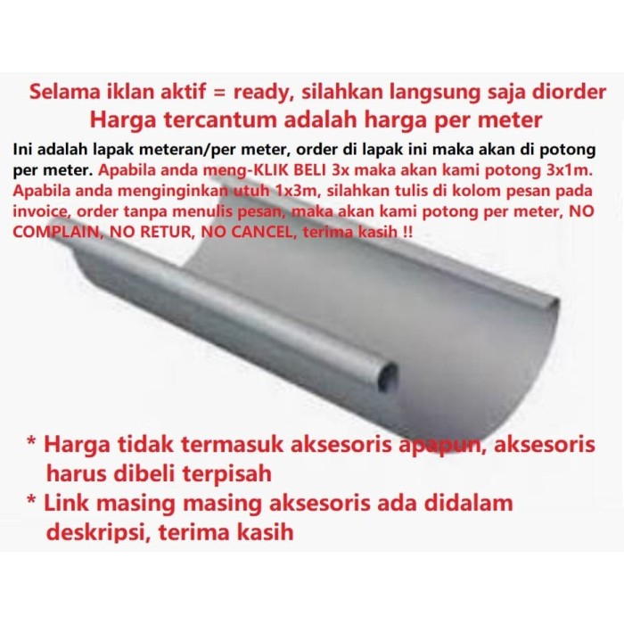 Jual LANGGENG per meter talang air    PVC 8" 8 inch setengah