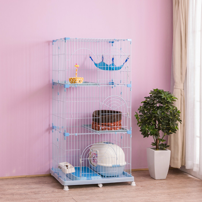 Jual KANDANG KUCING  3 TINGKAT PUTIH BIRU SIZE 93x63x178 