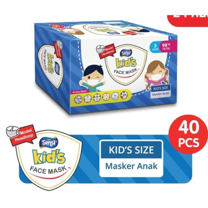 Jual SENSI  MASKER  ANAK HEADLOOP FACE MASK 1 box isi 40 