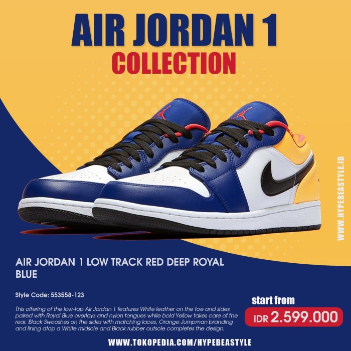 Promo SEPATU  AIR JORDAN  1  LOW  TRACK WHITE RED BLUE ROYAL 