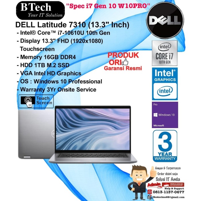 Jual DELL Latitude 7310 Touch Intel Core i7-10610U/16GB