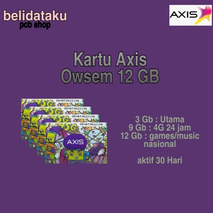 Jual Kartu Perdana Paket Data AXIS OWSEM 12 GB (3+9