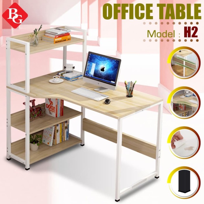 Jual B G COMPUTER DESK MEJA KAYU  DENGAN RAK  BUKU  MODEL H2 