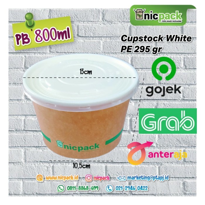 Jual PAPER BOWL KRAFT COKLAT/Mangkok kertas/Mangkuk Sup 800ml + tutup