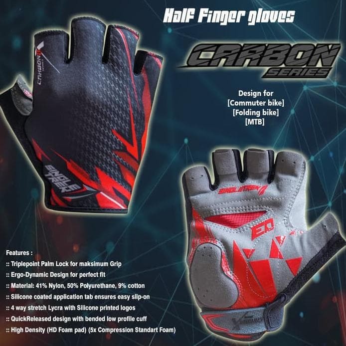Foto Produk Gloves sepeda Carbon X ErgoDynamic PalmLock half finger - Red - XXL dari puspashop03