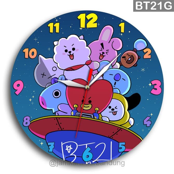 Jual JAM  DINDING  KAYU BTS KOREA LUCU  UNIK BT21G Kab 