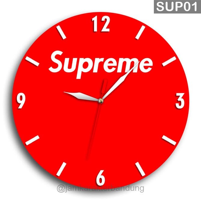 Jual JAM  DINDING KAYU  LOGO  SUPREME UNIK SUP01 Kab 