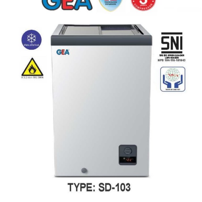 Jual Chest FREEZER GEA SLIDING flat glass SD103 GARANSI RESMI Kota
