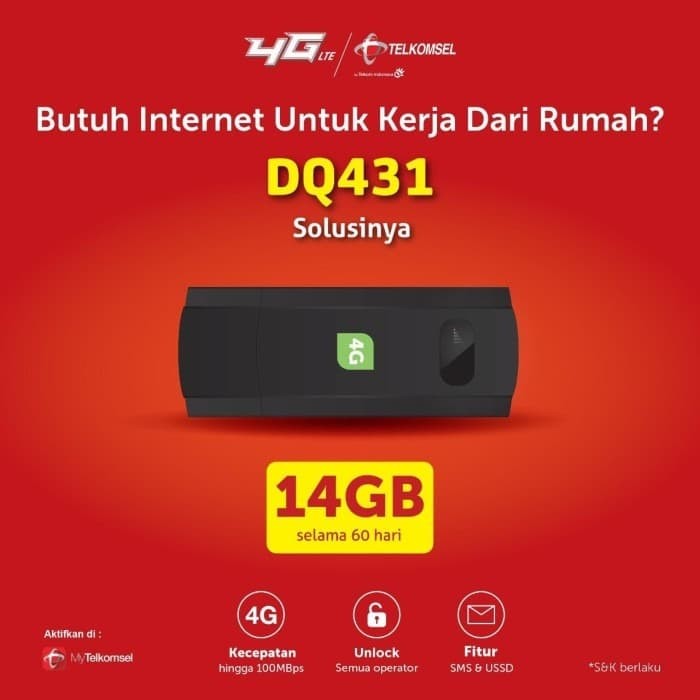 Jual MODEM USB DQ431 4G LTE FREE TELKOMSEL 14GB UNLOCK ALL OPERATOR - Jakarta Pusat ...