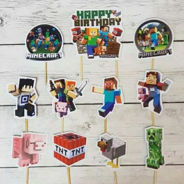 Foto Produk topper hiasan kue cup cake ulang tahun karakter minecraft mine craft dari rean shoop