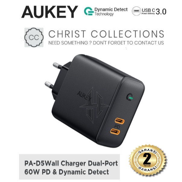 Jual AUKEY KEPALA CHARGER 60W PD3.0 DUAL PORT TYPE C
