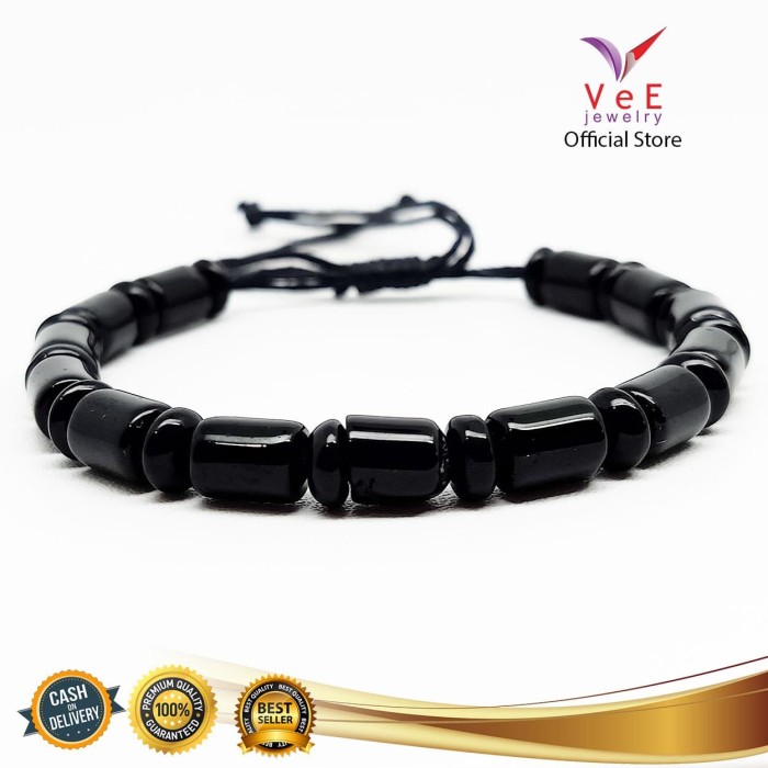 Promo Gelang  Batu Giok China  Asli Hitam Tabung Pipih 8 