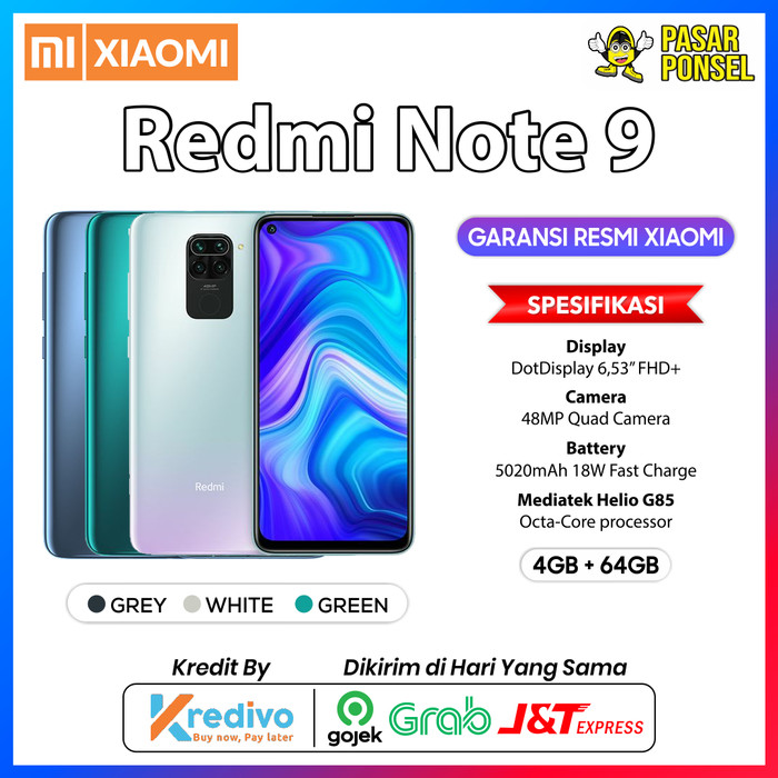 Jual HP XIAOMI REDMI NOTE 9 4/64GB GARANSI RESMI TERMURAH