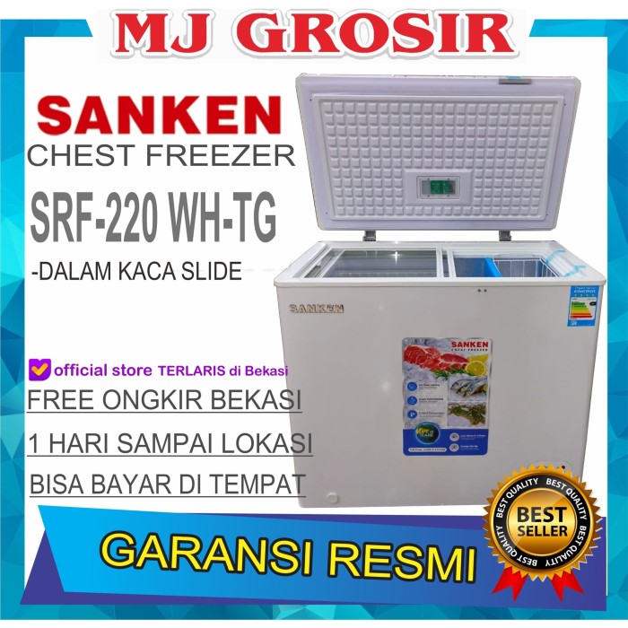 Jual SANKEN SRF 220 WH TG KACA CHEST FREEZER BOX LEMARI PEMBEKU 200