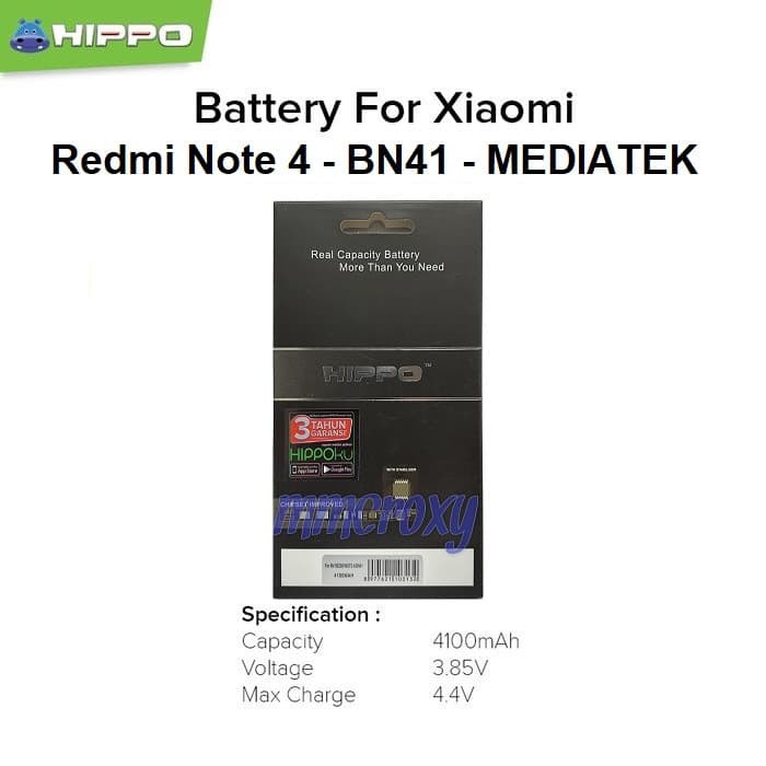 Jual Baterai Xiaomi Redmi Note 4 BN41 4100mAh - Batre Hippo Redmi Note