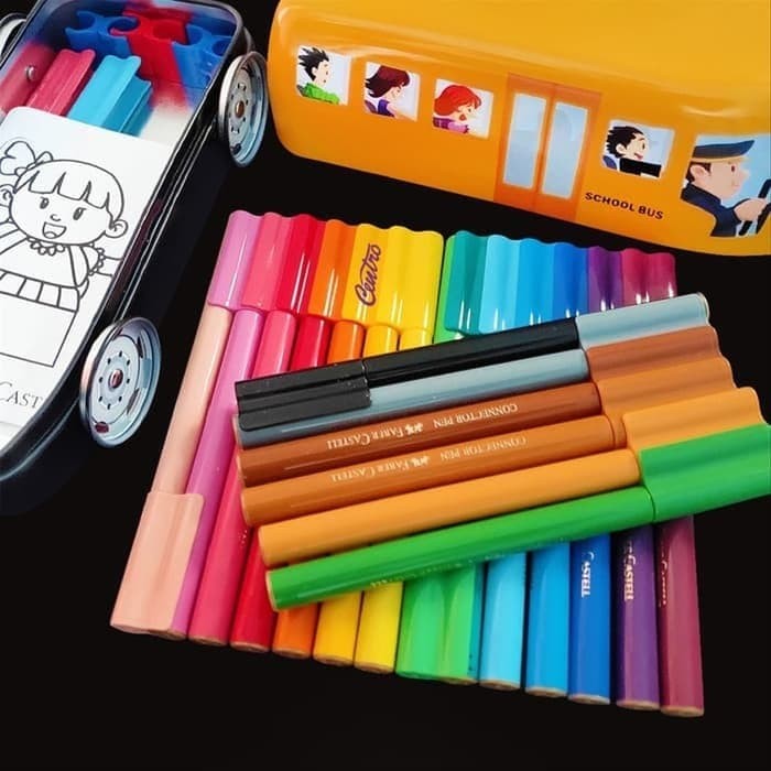 Faber Castell Pl155021 20 Pieces Connector Pen Colouring Set In School Bus 63 155021 Multicolour Amazon Sg Toys Games