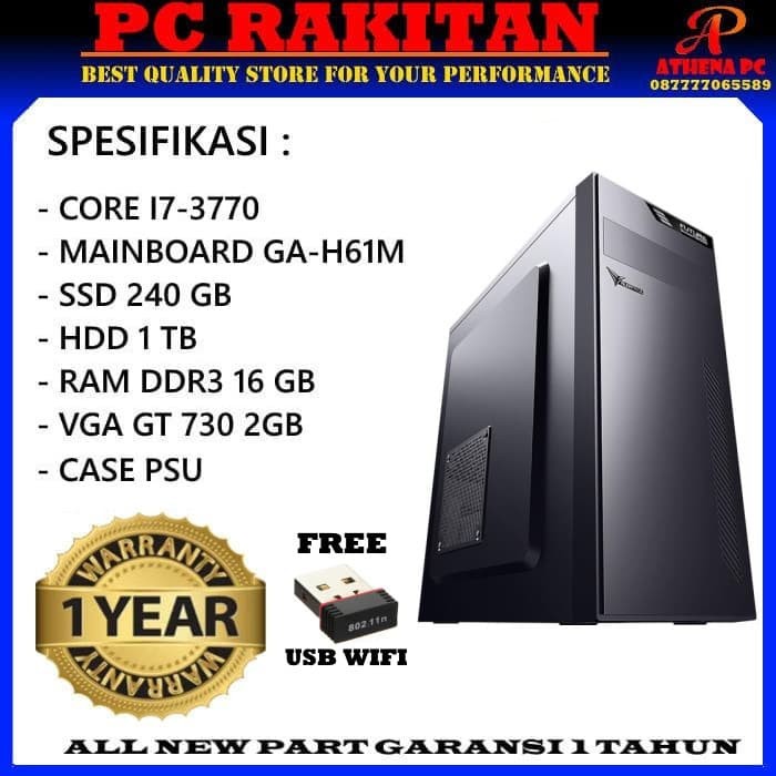 Jual PC Gaming Komputer Rakitan Murah Core i7 3770 DDR3 16GB VGA GT 730