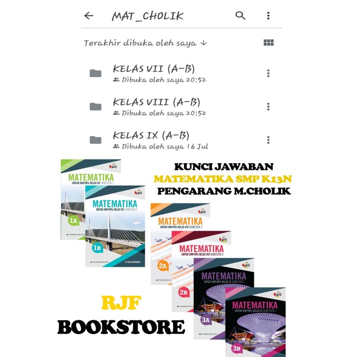 Jual Kunci Jawaban Matematika M Cholik Smp K13n Kelas 1 3 A B Erlangga Jakarta Timur Rjf Bookstore Tokopedia