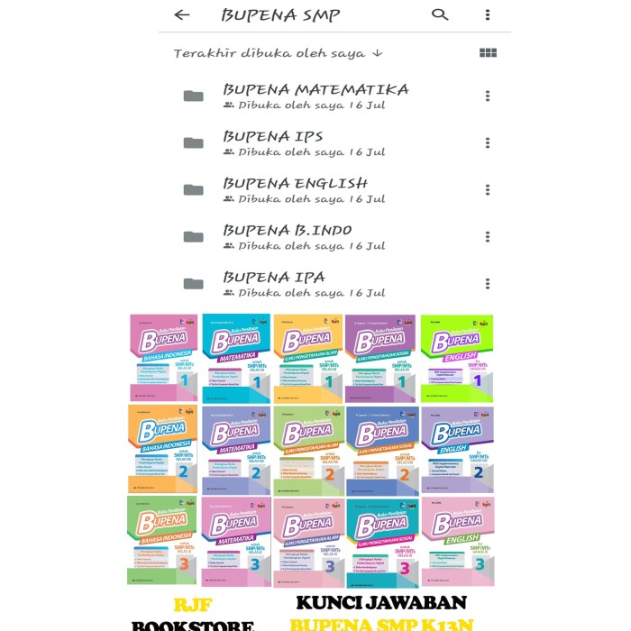 Jual Kunci Jawaban Bupena Smp K13n Kls 1 3 Penerbit Erlangga Jakarta Timur Rjf Bookstore Tokopedia