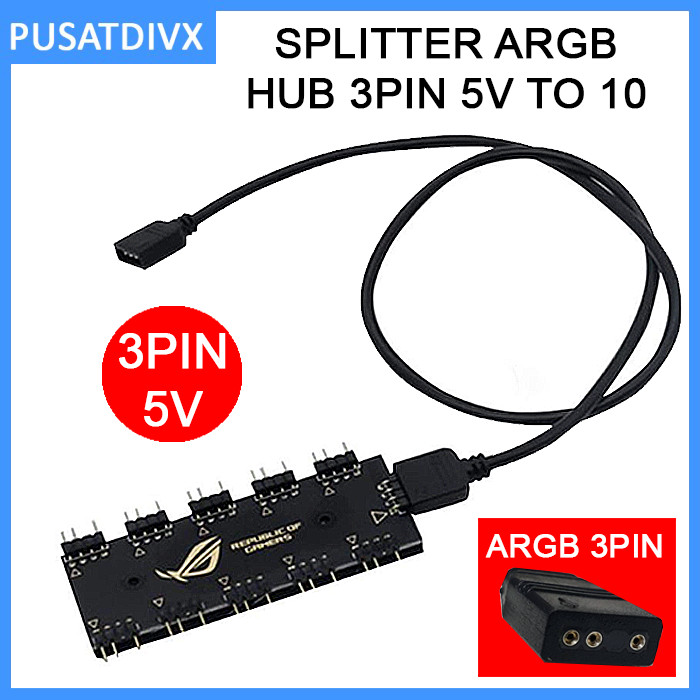 Jual Fan hub Splitter RGB 3pin to x10 Led Strip FanHub 