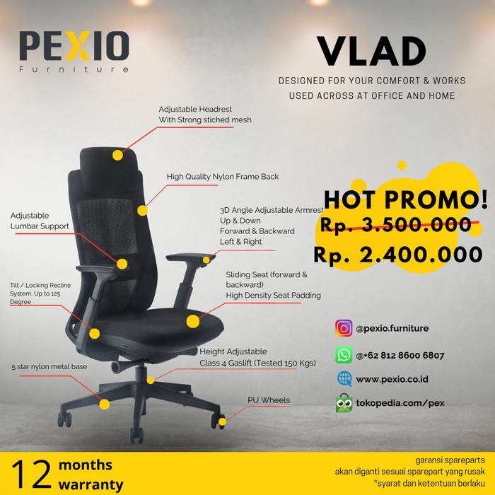 Jual Kursi kantor PEX  Office Chair  PEX  Vlad Hitam 