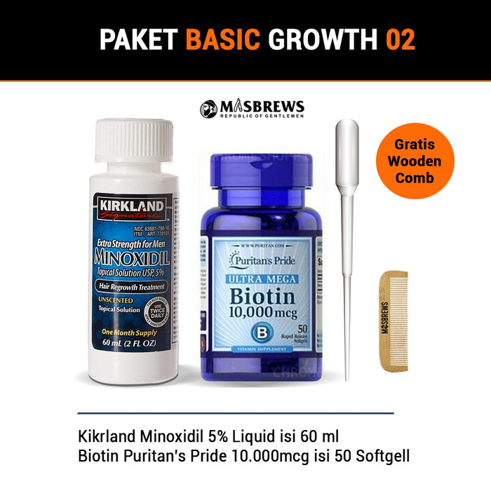 Jual Paket Combo 02 Kirkland Minoxidil + Biotin Puritans