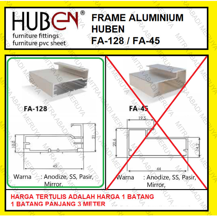 Jual Profil Frame Handle Alumunium Aluminium HUBEN FA 128 FA128 FA128