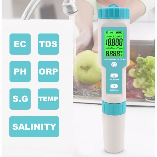 Jual Salinity PH TDS EC ORP SG Temp Tester 7 in 1 Water Meter Salt