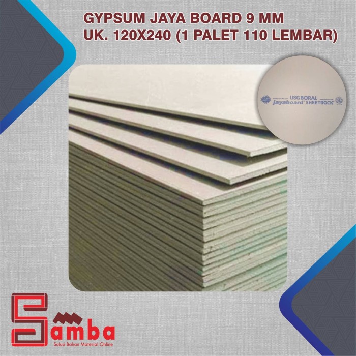 Jual GYPSUM JAYA BOARD 9 MM 120X240 HARGA 1 PALET 110 LBR 