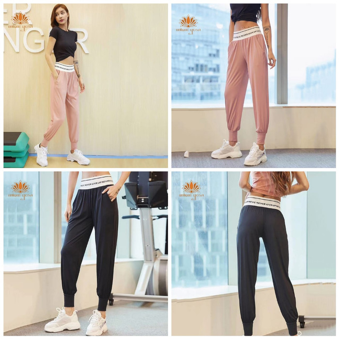 Jual Training pants  never give up Celana  harem  yoga vania 