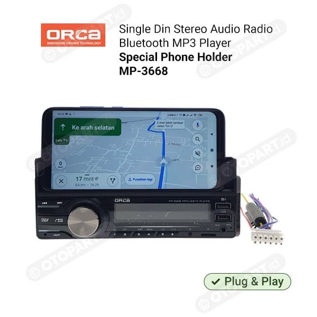 Jual Head Unit Single DIN MP3 Player Phone Holder ORCA MP