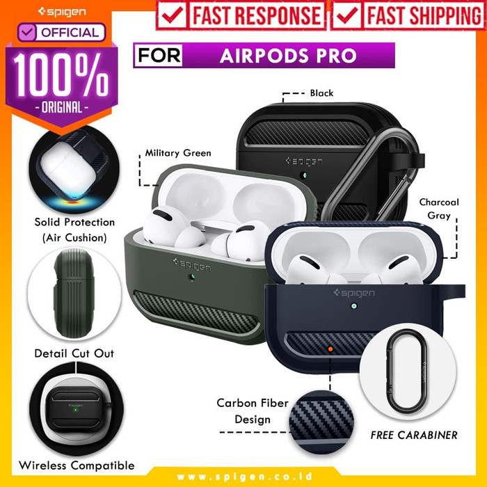 Jual Case Airpods Pro Spigen Rugged Armor Carbon Fiber Softcase Slim Casing Black Jakarta