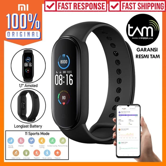 Jual Xiaomi Mi Band 5 Smart Band - Garansi Resmi TAM 1 Tahun - Hitam