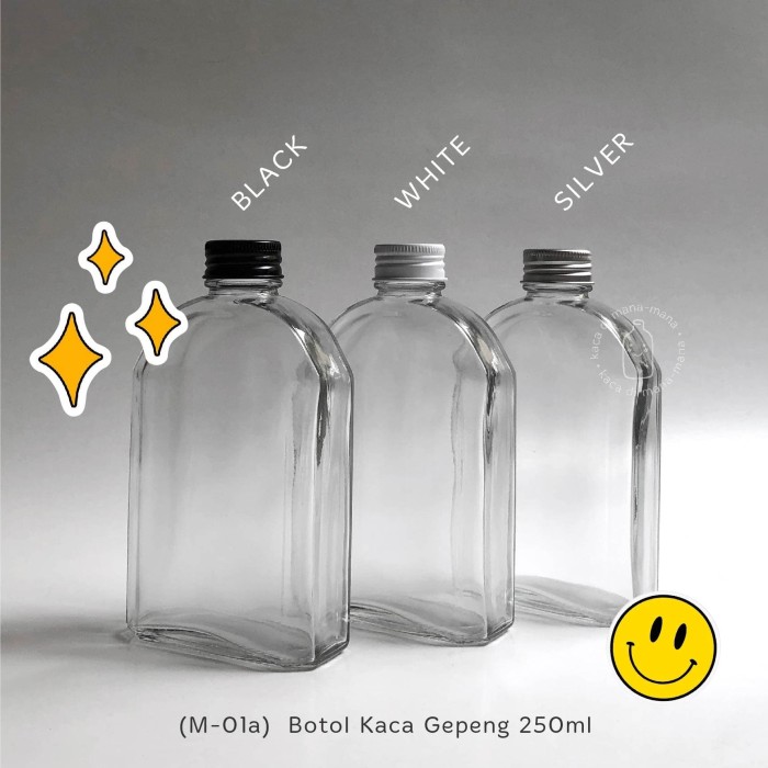 Jual Botol kaca 250ml - botol juice kopi - Gepeng - Hitam