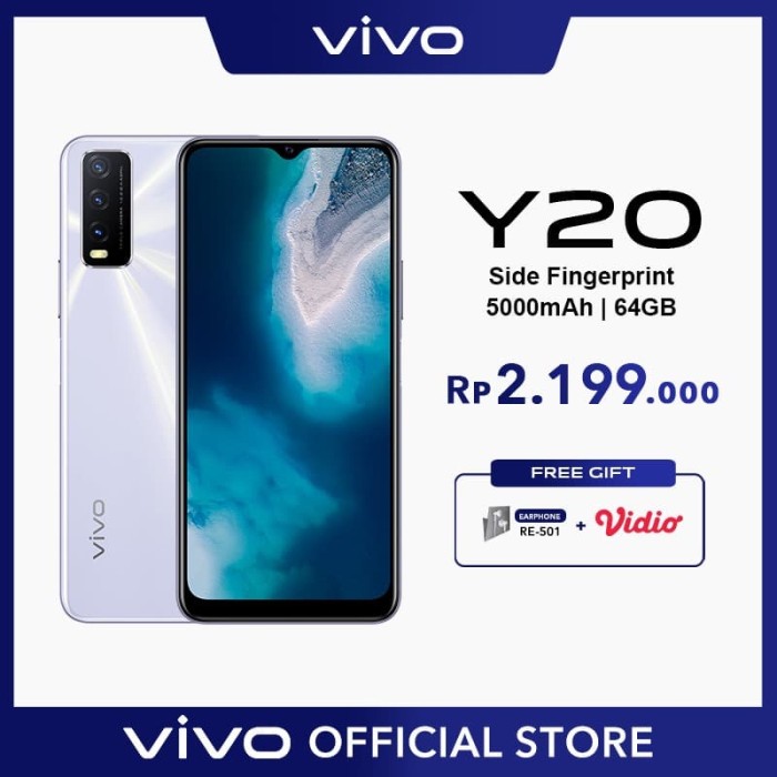 Jual Vivo  Y20  3 64 RAM 3GB ROM 64GB Dawn White Kab 