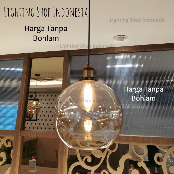 Jual L582 lampu gantung hias kaca bulat e27 design decor 