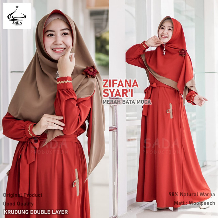 Jual Gamis Zifana Set Syari Merah Bata Kab Bekasi Sarah Chacha Olshop Tokopedia