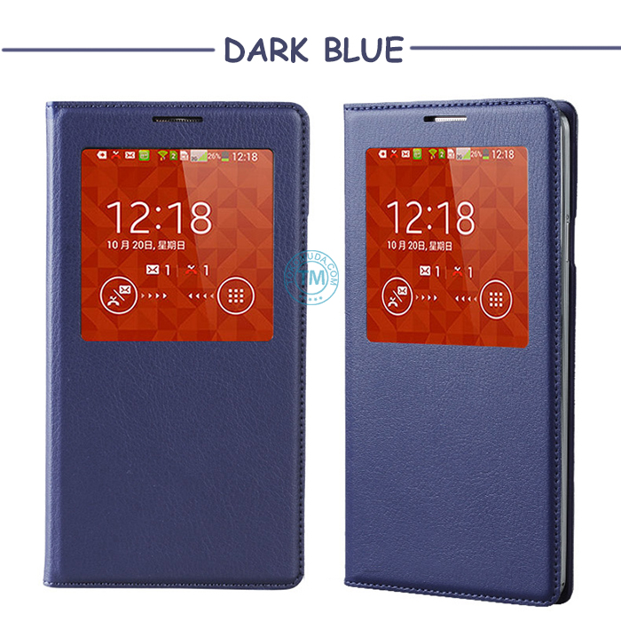jual samsung note3 leather flip cover blue jual samsung note3 leather flip cover blue
