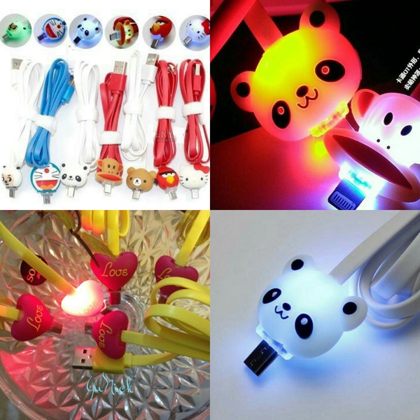 jual kabel data karakter kartun micro usb led nyala jual kabel data karakter kartun micro usb led nyala