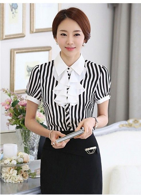 Bergaris garis Source · Kemeja Wanita Garis Garis Lengan Pendek BB377 .