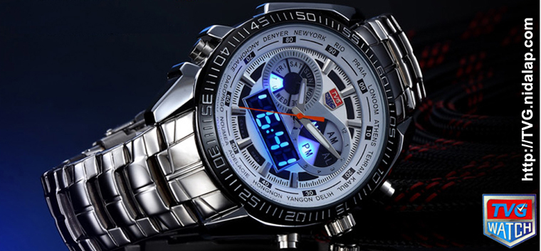 Jam Tangan Fashion Stainless Dual Time (LED + Analog) ORIGINAL TVG Ven
