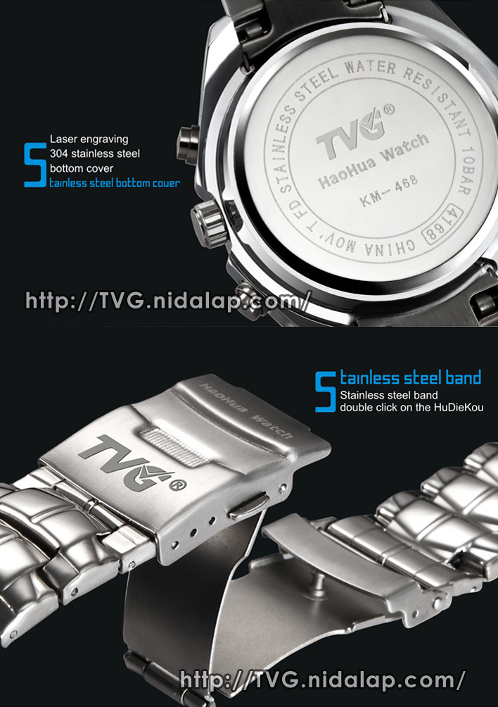 Jam Tangan Fashion Stainless Dual Time (LED + Analog) ORIGINAL TVG Ven