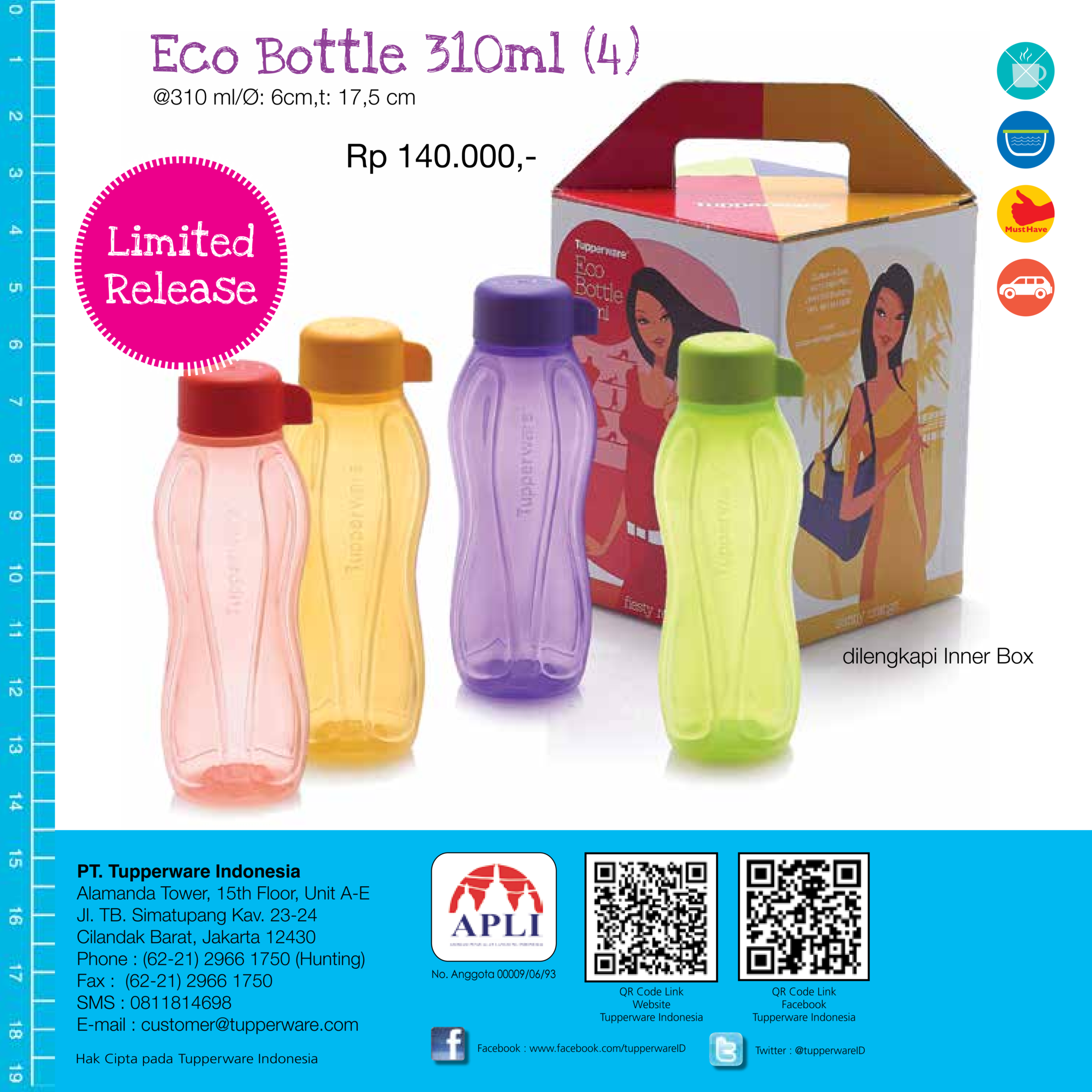 Harga Jual Tupperware Eco 1l Botol Bottles Water Drinking The Lady Bottle 310 Ml 4