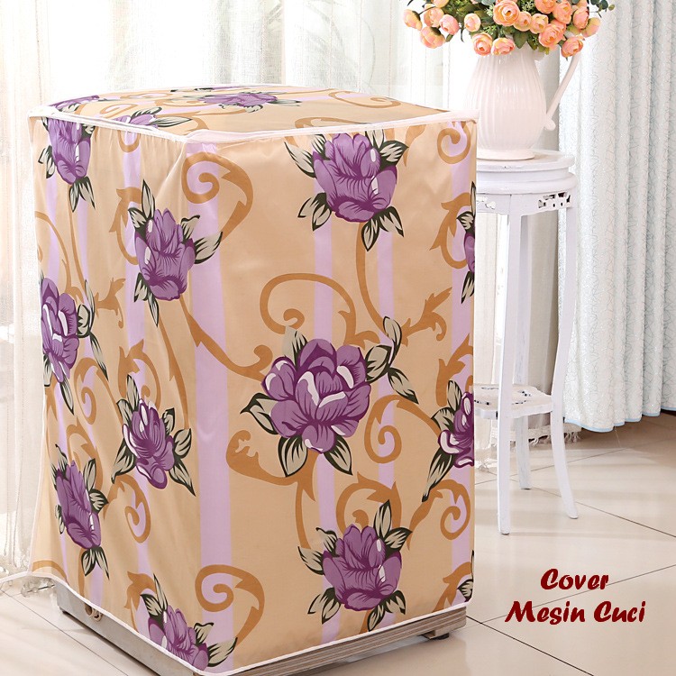 jual cover mesin cuci ungu bunga bahan satin tebal anti jual cover mesin cuci ungu bunga bahan satin tebal anti