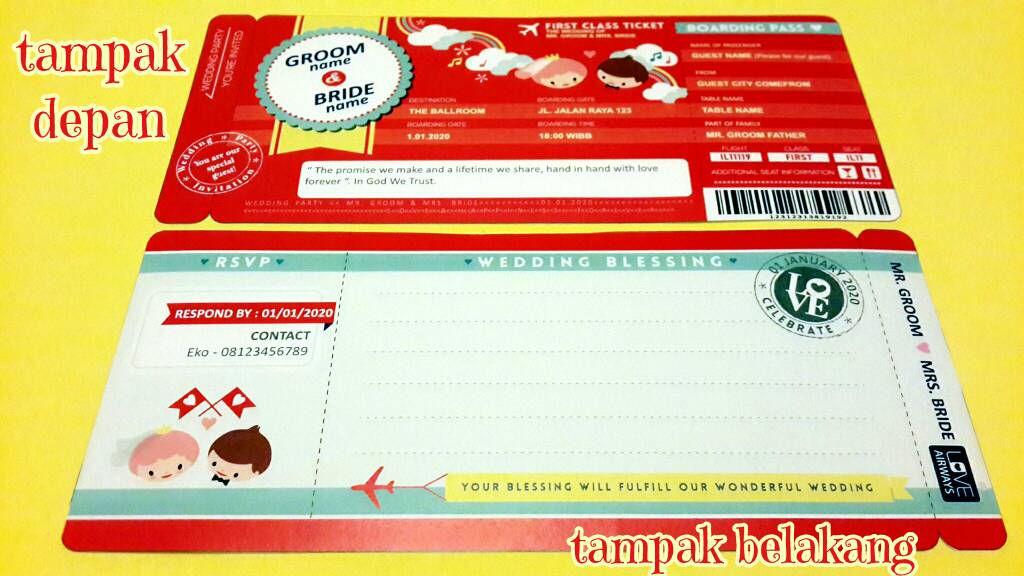 KARTU UNDANGAN MODEL TIKET PESAWAT - UNIK MURAH BANGET