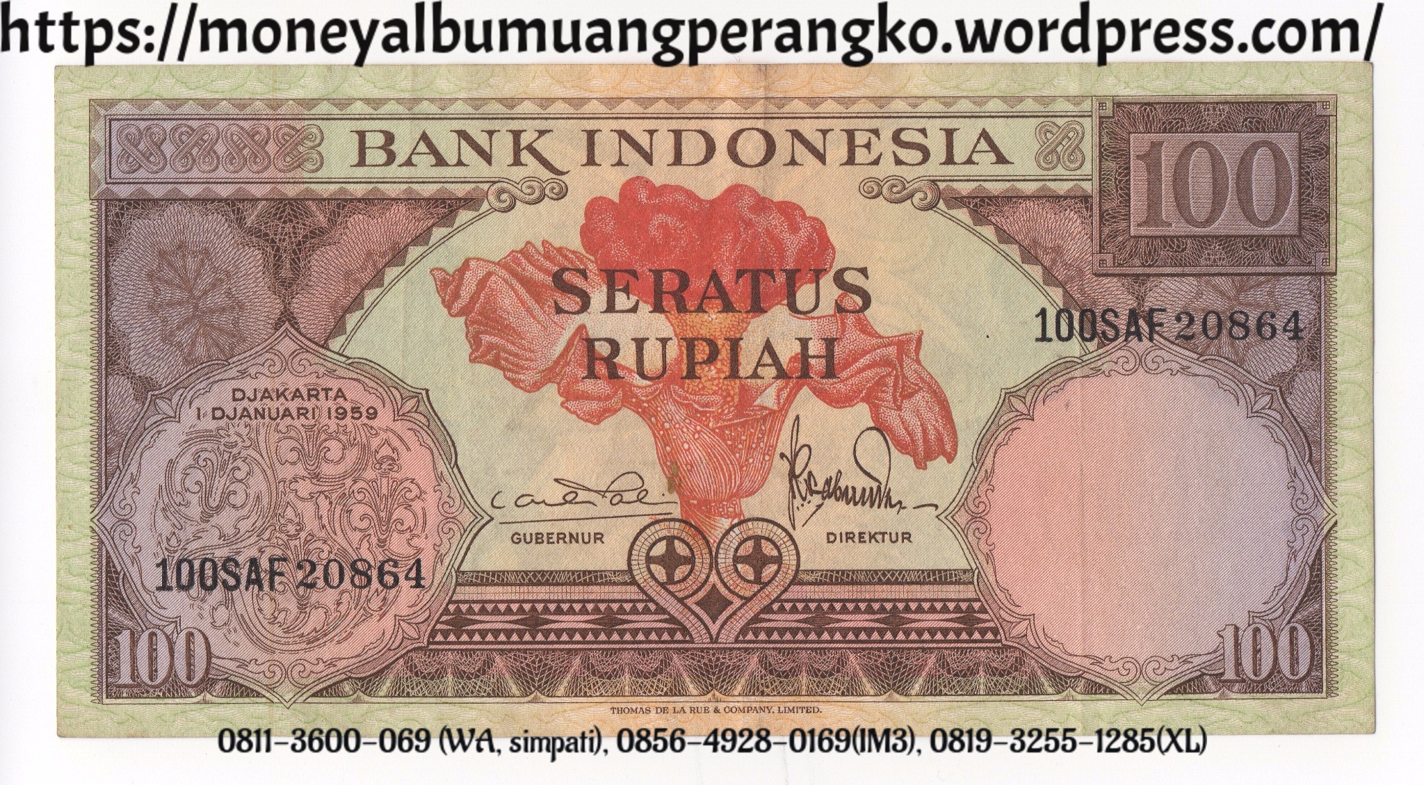 100 Rupiah Kuno jual uang 100 rupiah lama kertas kuno tahun1959 seri bunga 100 Rupiah Kuno jual uang 100 rupiah lama kertas kuno tahun1959 seri bunga