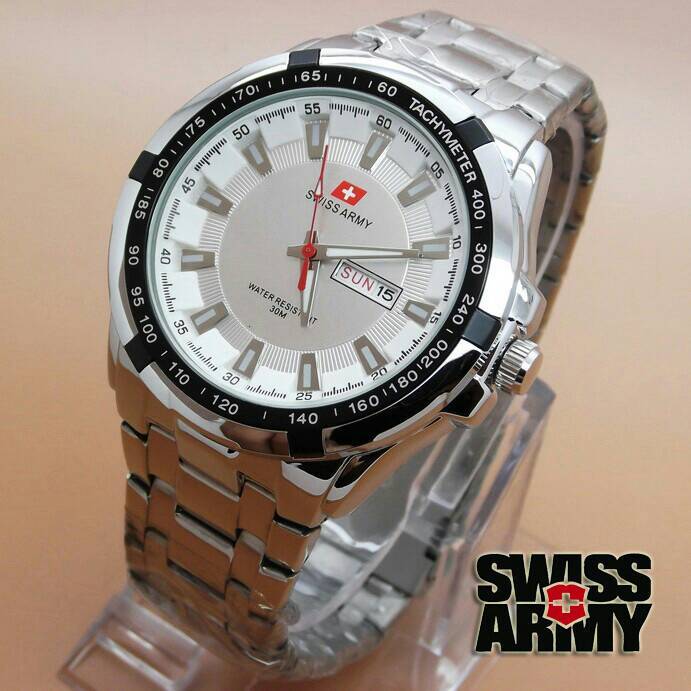 jual jam tangan pria swiss army day date silver kw jual jam tangan pria swiss army day date silver kw