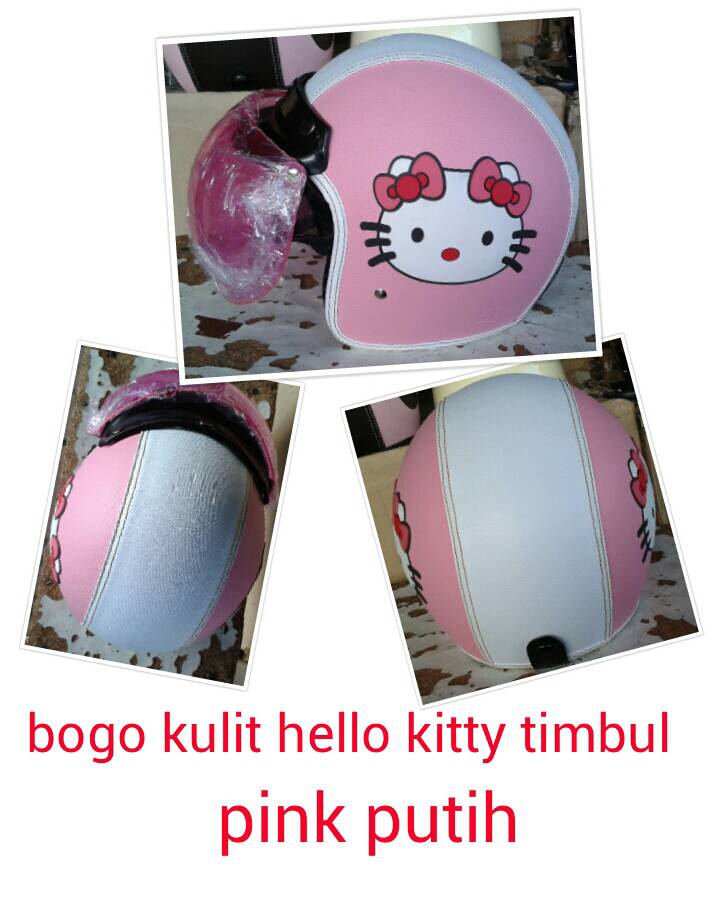 jual helm bogo retro kulit hello timbul pink putih jual helm bogo retro kulit hello timbul pink putih